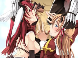 1boy 2girls blue_eyes high_priest kyoro_(cothurnus) ragnarok_online rd_eyes red_hair tagme