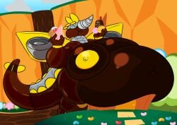 1girls 2024 2d aircraft areola areolae armor armored_behemoth_dreadbloon belly belly_button big_belly big_breasts big_breasts blimp bloons_td_6 bloons_tower_defense breasts breasts breasts_bigger_than_head brown_body brown_skin cake candy chocolate eating eating_food fat fat_woman female female_only glistening glistening_body helmet hyper hyper_belly hyper_female ice_cream jelly_beans jet living_aircraft mrmadmoai_(artist) ninja_kiwi nipples shaded solo tail tights tree_stump waterfall