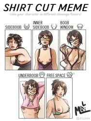 boob_window brown_hair collar glasses inner_sideboob lip_piercing maximaldraws nipple_piercing pierced_nipples shirt_cut_meme sideboob underboob