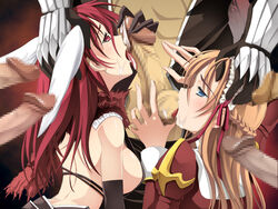 2girls blue_eyes high_priest kyoro_(cothurnus) mosaic_censoring ragnarok_online red_eyes red_hair sideboob tagme