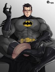 1boy balls bara batman batman_(bruce_wayne) batman_(series) big_balls big_penis bruce_wayne bulge clothing dc dc_comics male male_only masked muscular_male penis tight_clothing yozorac1