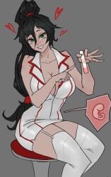 akali breasts female female_focus female_only girl league_of_legends nurse_akali pregnancy_test pregnant pregnant_female riot_games samiri simple_background solo solo_female solo_focus