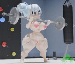 1girls 3d 3d_(artwork) areolae barefoot breasts completely_nude completely_nude_female deadlift dumbbell female female_only full_body glacier_woman gym kennyb0mber_(artist) muscular muscular_female naked naked_female nipples nude nude_female pussy solo solo_female strong weightlifting