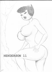 2011 ass betty_rubble black_hair breasts female female_only hand_on_ass hanna-barbera henderson human monochrome nipples solo tagme the_flintstones