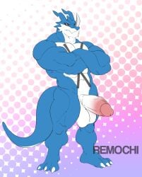 anthro bandai_namco big_penis digimon digimon_(species) exveemon genitals hi_res male male_only muscular muscular_male nude penis remochi solo standing