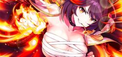 1girls cleavage fire happy martial_arts smiling