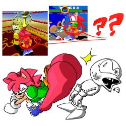 >< 1boy 1girls amy_rose ass ass_attack bare_ass big_ass big_butt classic_amy_rose knocked_out no_panties pink_fur screenshot skirt sonic_(series) sonic_the_fighters sonic_the_hedgehog spunkmcfunk video_games