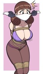 !! 1girls bondage bra brown_hair cloth_gag crotch_rope gagged_female jam-orbital mega_man mega_man_battle_network ms._mari pantyhose rope rope_bondage tagme underwear