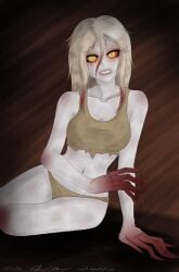 1girls belly_button blonde_hair blood claws crying grey_skin left_4_dead midriff panties sharp_teeth the_witch valve witch_(left_4_dead) yellow_eyes