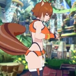 1girls amplected animated breasts brown_eyes brown_hair cleavage female_only light-skinned_female looking_at_viewer low_res makoto_nanaya mp4 no_sound shorter_than_30_seconds solo squirrel_tail stripping tagme tail video