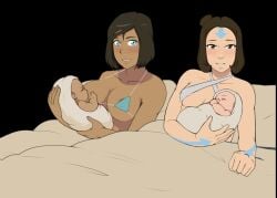 2girls after_birth air_nomad airbender_tattoo avatar_legends baby breast_sucking breastfeeding chocolate_and_vanilla female four_elements_trainer hand_on_breast hand_on_head holding_baby human jinora korra mity mother_and_child multiple_girls sleeping smiling tattoos the_avatar the_legend_of_korra water_tribe
