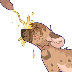 alpha_channel anthro bodily_fluids duo genital_fluids guncht hyena male male/male mammal pee peeing peeing_on_another peeing_on_face simple_background spotted_hyena telegram_sticker transparent_background urine urine_on_face urine_stream watersports