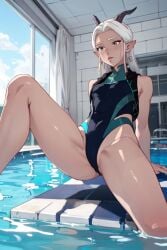 1girls ai_generated facial_markings female female_only horns netflix poolside rayla_(the_dragon_prince) solo swimsuit the_dragon_prince