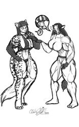 2girls abs biceps big_breasts big_muscles bikini breasts cat cleavage cylnx feline female female_only hair huge_breasts large_breasts large_muscles long_hair monochrome muscles muscular muscular_anthro muscular_arms muscular_female muscular_legs muscular_thighs pecs tail zebra