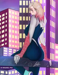 1girls dyed_hair eyebrow_piercing female female_only gwen_stacy human human_only light-skinned_female light_skin marvel regard_puc solo spider-gwen spider-man:_across_the_spider-verse spider-man_(series)