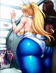 1boy 2023 3girls artoria_pendragon artoria_pendragon_(swimsuit_ruler) ass ass_grab bb_(fate) bb_(swimsuit_mooncancer) big_ass big_breasts big_butt blonde_female blonde_hair blush bunny_ears bunny_girl bunny_tail bunnysuit chaldea_logo chaldea_uniform dark-skinned_male dark_skin fate/grand_order fate_(series) green_eyes hagane_ryusuke hi_res high_resolution highres huge_ass huge_breasts huge_butt interracial large_ass large_breasts large_butt light-skinned_female light_skin nothing_to_see_here oc original_character pale-skinned_female pale_skin ryusuke_kh ryusuke_kh_(ryusuke_kyte_hagane) ryusuke_kyte_hagane scathach_(fate) scathach_(piercing_bunny) stealth_ass_grab waving