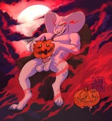 abs absurd_res albino alterflyin anthro balls biceps bodily_fluids cum cum_in_pumpkin cum_inside erection food food_fetish food_penetration food_play fruit genital_fluids genitals halloween hi_res holidays huge_filesize humanoid_genitalia humanoid_penis improvised_sex_toy jack-o'-lantern looking_at_viewer magic magic_user male male_only male_penetrating masturbation mor_(character) muscular muscular_anthro muscular_male nude penetration penile penis plant pumpkin pumpkin_head pumpkin_masturbation red_eyes reptile scalie smile snake solo soul_stealing teeth tongue tongue_out white_body