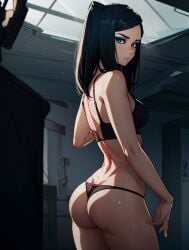 ai_generated ass black_hair blue_eyes blue_eyeshadow curvy_figure ergo_proxy eyeshadow female female_only goth goth_girl pale-skinned_female pale_skin re-l_mayer tagme underwear