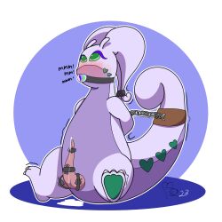 bondage bondage bound chained chains egg_vibrator feral gag gagged generation_6_pokemon goodra hi_res male mega_stone nintendo pokemon pokemon_(species) sex_toy solo velvet706 velvet_the_gooey_dragon vibrator