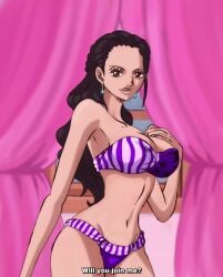 asking black_hair clothed female female_only hourglass_figure one_piece rao_jackman smile topwear underwear viola_(one_piece)