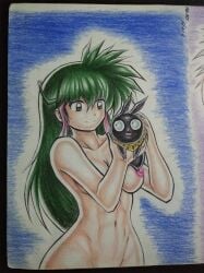 1girls akari_unryu animal anime_style areola armpit armpits arms arms_up background big_breasts big_hair big_hips big_nipples breasts classic curves curvy curvy_body curvy_female curvy_figure curvy_hips curvy_thighs dark_eyes decoration decorations drawing eyeliner female finger_in_face funny genitals green_hair hair_ornament hand_on_hip happy hips human hunched_over innocent legs light-skinned_female light_skin long_hair manga manga_style naked naked_female nipple nipples no_humans nude nude_female one_eye_closed p-chan photo_(medium) pig pink_hair ranma_1/2 red_eyes ryoga_hibiki sexy_armpits shading skin skin_tight skinny small_breasts smile smiling traditional_art traditional_drawing traditional_media yamidanight younger_female