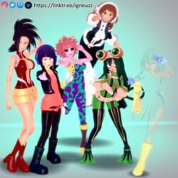 3d 6girls boku_no_hero_academia female female_only hero_outfit_(mha) igneuzz kyoka_jiro mina_ashido momo_yaoyorozu multiple_girls my_hero_academia ochako_uraraka suit tagme tooru_hagakure tooru_hagakure_(invisible) tsuyu_asui