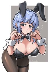 1girls alternate_costume blue_hair breasts bunny_ears bunny_girl bunny_tail bunnysuit burnt_green_tea cleavage detached_collar embarrassed fake_animal_ears female female_only fire_emblem fire_emblem:_three_houses large_breasts leotard marianne_von_edmund nintendo pantyhose playboy_bunny shy skindentation solo thigh_strap wrist_cuffs