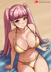 alternate_costume bikini breasts cum cum_on_breasts female female_only fire_emblem fire_emblem:_three_houses gold_bikini gold_swimsuit hayato_stuff hilda_valentine_goneril nintendo pink_hair solo swimsuit yellow_bikini yellow_swimsuit