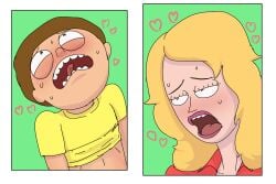 1boy 1girls adult_swim age_difference beth_smith blonde_hair blush brown_hair clothing colored diklonius female hi_res incest male milf morty_smith mother_and_son older_woman_and_younger_boy orgasm_face rick_and_morty sketch sweat