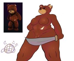 absurd_res angry anthro bear big_breasts breasts chubby_gynomorph discodemon flaccid genitals gynomorph hand_on_hip hi_res holding_object holding_sword holding_weapon intersex living_toy mammal melee_weapon mtg_crossgender mti_crossgender naughty_bear notched_ear nude overweight overweight_gynomorph overweight_intersex penis reference_image rule_63 small_penis solo standing stuffing sword teddy_bear_(species) toy weapon