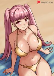 alternate_costume bikini breasts female female_only fire_emblem fire_emblem:_three_houses gold_bikini gold_swimsuit hayato_stuff hilda_valentine_goneril nintendo pink_hair solo swimsuit yellow_bikini yellow_swimsuit