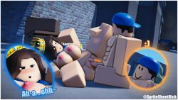 1boy 1girls 3d areolae arsenal_(rolve) breasts delinquent_(rolve) naked nipples nude outside penis pussy queen_(rolve) roblox roblox_game robloxian rolve tagme tagme_(artist) text twitter_username