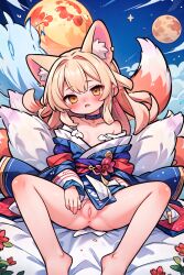 ai_generated chibi fox_ears fox_girl fox_tail haori kitsune nsfw nude_female original_character torii