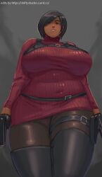 ada_wong big_breasts big_breasts breasts breasts breasts_bigger_than_head dark_skin edit edited editor_shiftyshades huge_boobs large_boobs large_breasts overweight resident_evil resident_evil_2 resident_evil_4 thick_hips third-party_edit