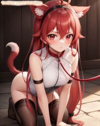 1girls ai_generated all_fours dog_collar eris_greyrat fake_animal_ears fake_tail female female_only long_hair looking_at_viewer mushoku_tensei pet_play petplay red_eyes red_hair sebasmidi solo very_long_hair