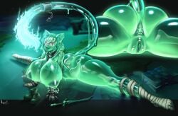 anthro beast big_breasts bones cat_ears cat_tail collar druid_(warcraft) elf feet female monster_girl myafkalka nageki_(artist) night_elf night_elf_druid nipple_piercing pads see-through slime_girl splits visible_skeleton warcraft world_of_warcraft шкилет