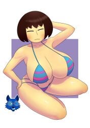 1girls big_breasts blue_and_pink blue_and_pink_bra blue_and_pink_panties bra breasts_bigger_than_head brown_hair female female_only frisk hair hand_on_butt hand_on_head looking looking_at_viewer panties purple_background short_hair solo solo_female toby_fox transparent_background undertale undertale_(series) wolfart1212