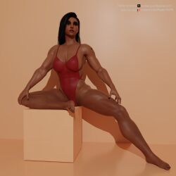 1girls 3d abs barefoot big_breasts black_nails blender blender_(software) brown_eyes dark-skinned_female dark_hair dark_skin feet female female_focus female_only fit_female hi_res highres long_hair muscular_arms muscular_thighs overwatch overwatch_2 painted_nails pharah pinup radmon222 red_swimsuit self_upload simple_background solo_female swimsuit