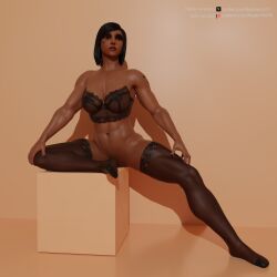 1girls 3d abs areolae barefoot big_breasts black_nails blender blender_(software) bra brown_eyes dark-skinned_female dark_hair dark_skin feet female female_focus female_only fit_female hi_res highres lingerie muscular_arms muscular_thighs overwatch overwatch_2 painted_nails pharah pinup radmon222 see-through_bra see-through_clothing self_upload short_hair simple_background solo_female thick_thighs thighhighs