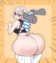 ass big_ass big_butt biting_lip biting_own_lip blonde_female blonde_hair blonde_hair_female blue_and_white_striped_panties bully bullying disembodied_hand disembodied_hands green_eyes hololive hololive_indonesia hololive_indonesia_holoro large_ass looking_back monkechrome monochrome_ai panties pavolia_reine striped_panties striped_underwear underwear virtual_youtuber wedgie wedgies