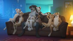 adam_wan bigger_male colored cub detailed_background dog_ears dog_girl dog_tail dominant_male female furry furry_only glasses group innocent living_room naked naked_female naked_male nude nude_female nude_male small_breasts smaller_female smaller_male sofa zaush