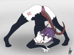 1girls black_legwear black_sclera demon demon_girl dragon_tail el_diario_de_jonathan elbow_gloves female gloves haikon_knight histeria horns jack-o_pose legwear nail_polish panties pointy_ears purple_hair red_eyes red_nails short_hair solo solo_female stockings tail thighhighs