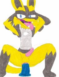 2023 anal anal_masturbation anal_sex anthro anthrofied anus ass balls bedroom_eyes blue_eyes blush canid canine canis colored_pencil_(artwork) crouching dildo dildo_in_ass dildo_insertion dildo_sitting erection fur generation_4_pokemon genitals grey_body grey_fur half-closed_eyes hands_behind_head hi_res humanoid_genitalia humanoid_penis looking_at_viewer lucario male male_focus mammal masturbation motion_lines mustard_(lucario) narrowed_eyes nintendo nude object_in_ass open_mouth penetration penis pokemon pokemon_(species) pokemorph seductive sex_toy sex_toy_in_ass sex_toy_insertion simple_background smile solo solo_focus spread_legs spreading squat_position squatting_pose tail tongue tongue_out toying_self traditional_media_(artwork) ultimatepokemorphs yellow_body yellow_fur