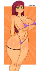 1girls alien alien_girl alien_humanoid big_breasts bikini breasts cartoon_network curvaceous curvy curvy_body curvy_figure dc dc_comics female female_only green_eyes huge_boobs huge_breasts koriand'r long_hair long_hair_female looking_at_viewer mhe_8888 micro_bikini orange_skin red_hair smile smiling smiling_at_viewer solo solo_female solo_focus starfire superhero superheroine tagme tamaranean teen_titans thick_thighs thighhighs thighs