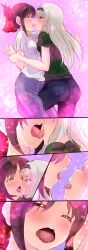 2girls ass_focus big_butt blue_eyes blushing closed_eyes dressed female female_only forced_kiss french_kiss kaguya-sama_wa_kokurasetai_~tensai-tachi_no_renai_zunousen~ kissing lesbian_kiss long_hair multiple_girls saliva shinomiya_kaguya shirogane_kei tatigami tongue tongue_out white_hair yuri