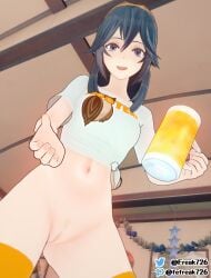 1girls 3d alcohol ass_visible_through_thighs bare_midriff bare_thighs beer beer_mug blue_eyes blue_hair breasts fefreak726 female female_only female_pubic_hair fire_emblem fire_emblem_awakening from_below glass hair_between_eyes hooters indoors long_hair lucina_(fire_emblem) medium_breasts midriff mug nintendo open_mouth pubic_hair pussy reaching_out reaching_towards_viewer shirt short_sleeves smile solo thighhighs thighs tiara waitress