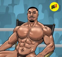 abs actor african african_male bgx_comics biceps celebrity cropped dark-skinned_male dark_skin male male_only melanin michael_b_jordan muscles muscular muscular_male pecs penis_peek real_person