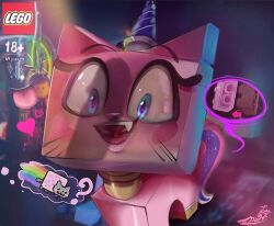 blue_eyes domestic_cat duo emmet_brickowski equid felid feline felis female fur heart horn horrifying hybrid lego male mammal nyan_cat open_mouth question_mark solo_focus straight teeth the_lego_movie tongue tudduls unicorn unikitty vein veiny_penis