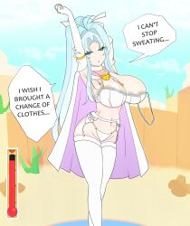 absurd_res bra cape cyan_eyes cyan_hair esttea golden_sun heat huge_breasts legwear lingerie long_hair mia_(golden_sun) nintendo ribbon text underwear voluptuous