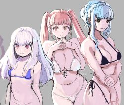 3girls awesomeerix bikini black_bikini black_swimsuit blue_hair breasts cleavage embarrassed female female_focus female_only fire_emblem fire_emblem:_three_houses front-tie_bikini_top front-tie_top highleg highleg_bikini hilda_valentine_goneril large_breasts long_hair lysithea_von_ordelia marianne_von_edmund matching_hair/eyes medium_breasts micro_bikini multiple_girls navel nintendo partially_visible_vulva pink_eyes pink_hair purple_bikini purple_swimsuit side-tie_bikini_bottom sideboob small_breasts stomach swimsuit underboob white_bikini white_swimsuit